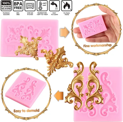 Miniatura 2 de Mujiang Moldes de fondant barrocos para fondant, molde de silicona para decoración de pasteles, decoración de cupcakes, arcilla de polímero
