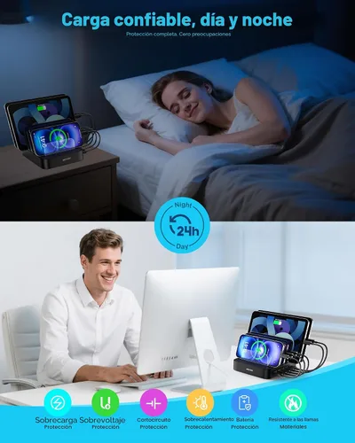 Miniatura 4 de MSTJRY Estación de carga para múltiples dispositivos: Estaciones cargadoras multi USB-A de 5 puertos, organizador multidispositivo, base de carga