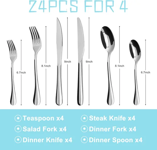 Miniatura 2 de Juego de cubiertos de 32 piezas con juego de utensilios para servir, cuchillos de acero inoxidable, cucharas y tenedores para el hogar, cocina