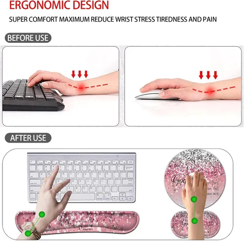 Miniatura 4 de Reposamuñecas para teclado + alfombrilla para mouse + reposamuñecas para mouse + posavasos, espuma viscoelástica ergonómica, juego de 4 alfombrillas