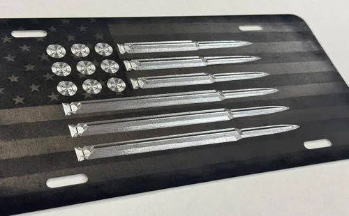 Miniatura 2 de Combo Laser & Diamond Etched - Placa de matrícula delantera con diseño de bandera de EE. UU
