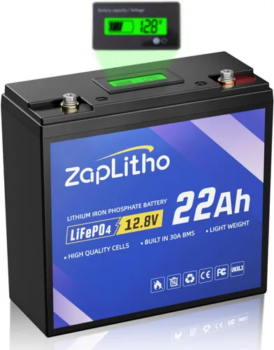 Batería de litio LiFePO4 de 12V y 22Ah mejorada, pantalla LCD de voltaje y BMS de 30A, batería de fosfato de hierro de litio de grado A de ciclo