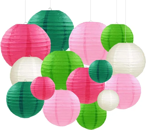 Miniatura 9 de Linternas de papel decorativas verdes y naranjas, 15 piezas, para colgar en fiestas de despedida de soltera, boda, cumpleaños, baby shower