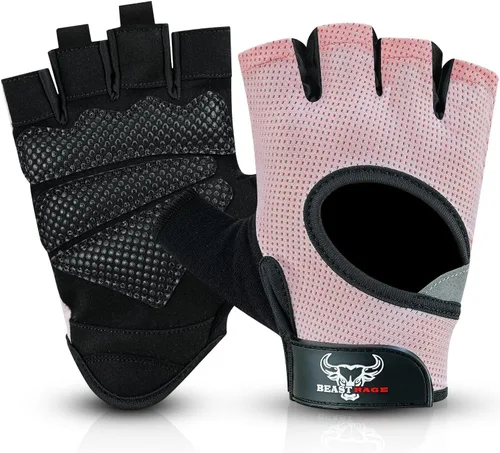 Miniatura 10 de BEAST RAGE Guantes sin dedos para levantamiento de pesas con acolchado de protección en la palma, guantes de gimnasio transpirables y ligeros