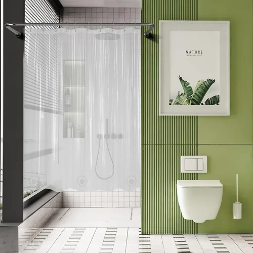 Miniatura 35 de AmazerBath - Cortina de ducha de plástico, 70 x 72 pulgadas, cortina de ducha esmerilada de plástico, impermeable, pesada, gruesa, con 3 piedras
