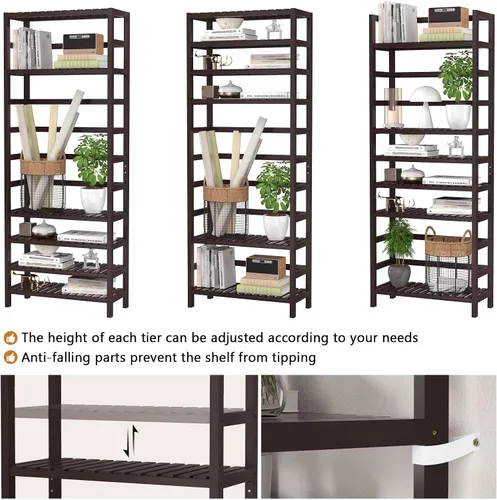 Miniatura 6 de Homykic Estanterías y estanterías de bambú de 6 niveles, estante organizador ajustable de 63.4 pulgadas de alto, estante organizador de estantería