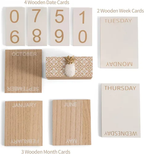 Miniatura 3 de Calendario de bloques para escritorio, calendario perpetuo de escritorio de madera, regalo diario, bloques de madera vintage para el hogar, granja