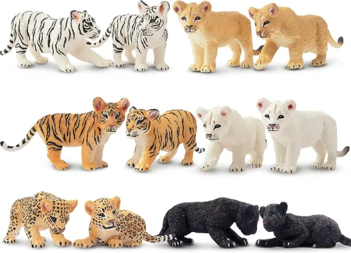 Miniatura 2 de Toymany 12 figuras de animales de safari, animales de zoológico de plástico para bebés muy realistas, conjunto de figuras de juguete de leones