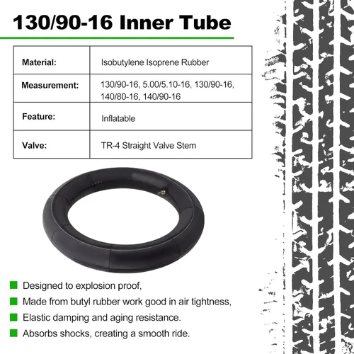 Miniatura 5 de 130/90-16 Tubo interior 5.00/5.10-16 Tubo de equilibrio de motocicleta resistente para scooter, motocicleta, aplicaciones callejeras y todoterreno