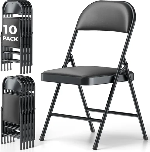 Miniatura 12 de Paquete de 2 sillas plegables, sillas de comedor plegables de piel sintética con asiento y respaldo acolchados, juego de sillas plegables