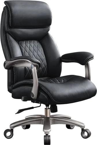 Silla de oficina grande y alta con reposabrazos de área amplia, silla ejecutiva de piel sintética de 600 libras, soporte lumbar ajustable de 3