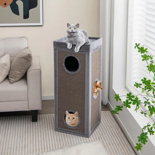 Miniatura 2 de Tangkula Condominio de árbol para gatos de 4 pisos, casa para gatos multicapa de 39 pulgadas con almohadilla de sisal para rascar, 3 escondites