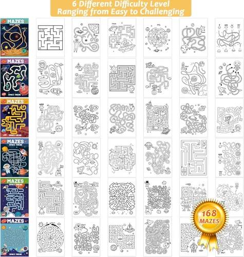 Miniatura 2 de Libros de laberinto de 168 páginas, paquete de 6 – 6 libros de actividades de nivel principiante – tema del espacio exterior increíbles laberintos