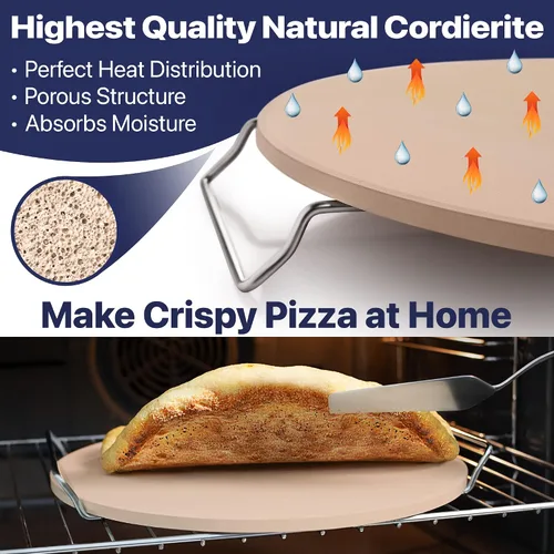 Miniatura 5 de KitchenStar Cortador de pizza con hoja basculante de 16 pulgadas + cáscara de pizza de madera de 16 pulgadas + piedra para pizza para horno