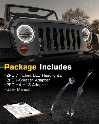Miniatura 7 de H6024 Faros LED de 7 pulgadas redondos con halo compatibles con Jeep Wrangler JK JKU 2007-2017, H1 H2, Miata, haz alto/bajo DRL, señal de giro