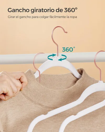 Miniatura 7 de SONGMICS Perchas delgadas de terciopelo, perchas antideslizantes con ganchos giratorios de oro rosa, ahorro de espacio, para armario, paquete de 50