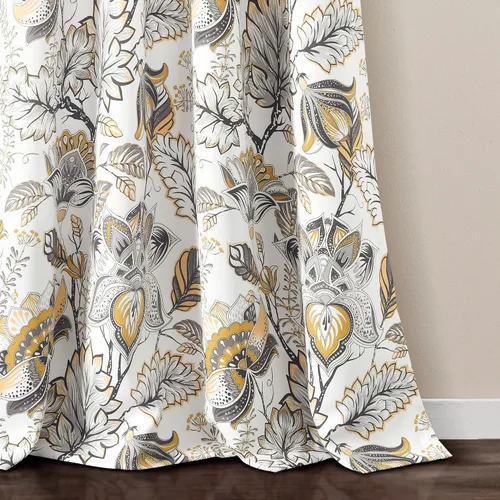 Miniatura 5 de Lush Decor Cynthia Jacobean - Par de paneles de cortinas para ventana con filtro de luz, 84" L x 52" A, amarillo y gris