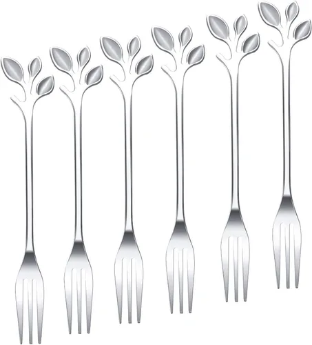 Juego de 6 tenedores de frutas de acero inoxidable de 4.7 pulgadas, mini tenedores de ensalada, aperitivos, postres, aperitivos, tenedores pequeños,