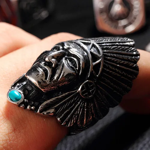 Miniatura 5 de HIJONES Anillo unisex de acero inoxidable de la tribu jefe india
