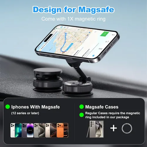 Miniatura 7 de Soporte magnético para teléfono de automóvil para tablero y parabrisas, fuerte succión e imán N52, soporte manos libres ajustable de 360° compatible
