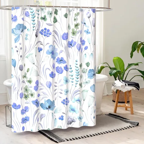 Miniatura 2 de QiyI Cortina de ducha con diseño floral de acuarela, flores y hojas, primavera, decoración del hogar, lavable a máquina, juego de cortina de ducha