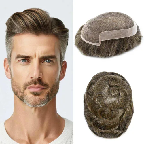 Miniatura 24 de Toupee Hair System For Men Real Human Hair Swiss Lace Mens Toupee Men Hair Replacement System Natural Hairline Mens Hairpieces 6X8"-80% light