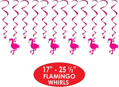 Miniatura 2 de Beistle 24 piezas de flamenco remolinos Luau decoraciones para fiestas hawaianas tropicales colgantes espirales