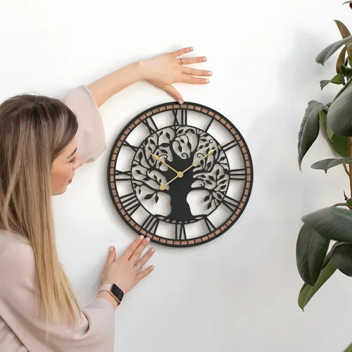 Miniatura 5 de Micasso Relojes de pared con pilas para árbol de la vida de granja de 15 pulgadas con marco de madera, reloj rústico de números romanos para sala