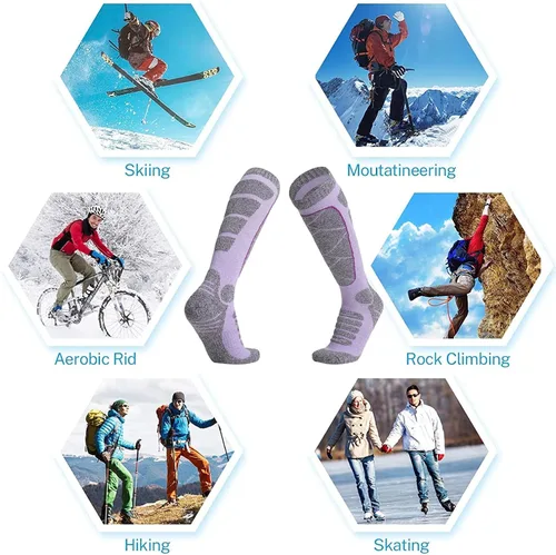 Miniatura 5 de Ekouaer Calcetines de esquí para hombres y mujeres esquí snowboard deportes de invierno hasta la rodilla cálidos transpirables paquete de 2 pares