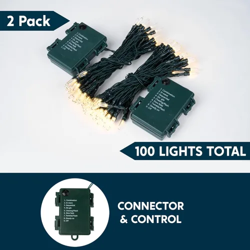 Miniatura 2 de Joiedomi Guirnalda de luces LED de Navidad, 2 x 50 unidades, 31.4 pies, funciona con pilas, con 8 modos, cable verde multifunción para decoración
