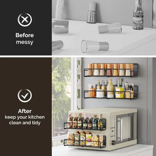 Miniatura 5 de Mystozer Paquete de 3 organizadores magnéticos para especias, ahorro de espacio para refrigerador y pizarra blanca, estante de metal para nevera