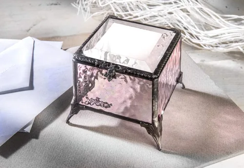 Miniatura 4 de J Devlin - Caja de vitrales de color rosa, decoración de recuerdo, caja 903
