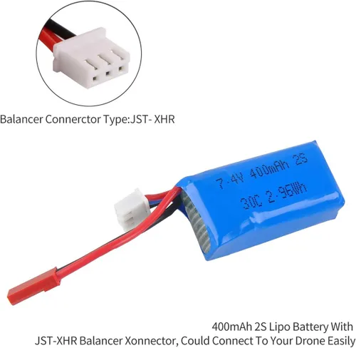 Miniatura 3 de Crazepony Batería LiPo de 400mAh 2S 7.4V 30C con enchufe JST para Micro FPV Racing Drone Quadcopter