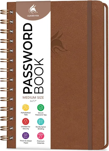 Miniatura 30 de Clever Fox Libro de Contraseñas en Espiral – Organizador de Direcciones de Internet y Contraseñas con Pestañas Alfabéticas Laminadas – Diario Negro
