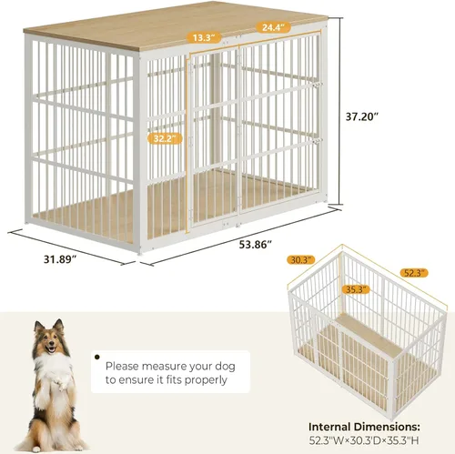 Miniatura 7 de Lyromix Mueble de jaula para perros de 54 pulgadas con puerta plegable, jaulas XXL para perros grandes, jaula decorativa de madera para perros, mesa