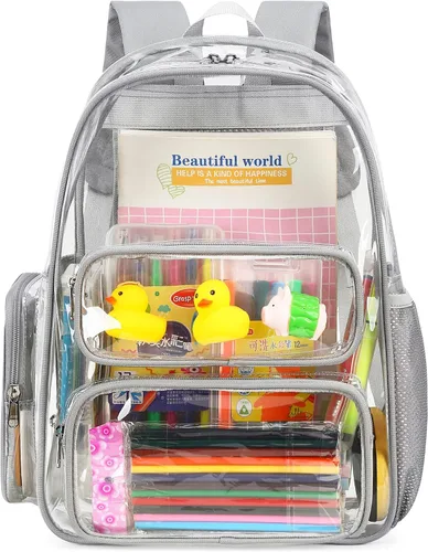 Miniatura 128 de CAMTOP Mochila transparente resistente y transparente para estudiantes, escuela, trabajo, festival, viajes, deportes, Beige, Mediana, Camtop Mochila