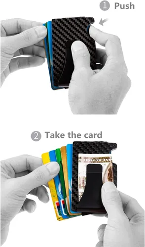 Miniatura 3 de Billetera de fibra de carbono con clip para dinero de metal, bloqueo RFID, minimalista, de aluminio, delgado, para tarjetas de crédito, Negro