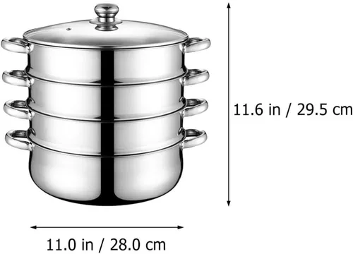 Miniatura 4 de Olla de acero inoxidable para albóndigas vegetales, olla de vapor multifuncional de 4 niveles para cocinar, diámetro de 11.0 in, juego de brillo