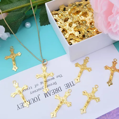 Miniatura 7 de BronaGrand 50pcs Alloy Cross Charms Pendants Jewelry Rosary Cross Charms for DIY Bracelet Necklace Jewelry Making Findings,37×22mm Dorado