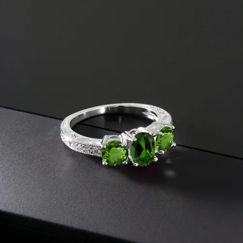 Miniatura 20 de Gem Stone King Anillo de compromiso de 3 piedras preciosas de oro blanco de 10 quilates con piedra natal y diamantes cultivados en laboratorio