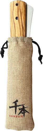 Miniatura 7 de SENBON Cuchillo de bolsillo plegable de acero inoxidable 440A con sierra para pan japonés, mango natural de oliva, para camping al aire libre