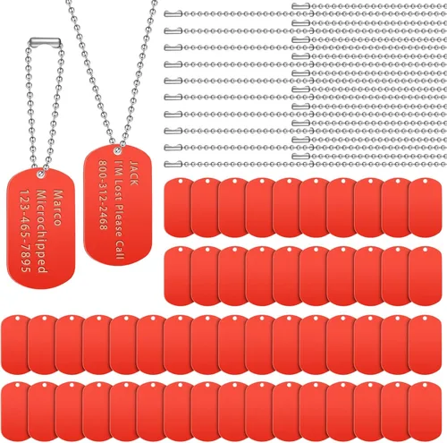 Miniatura 10 de Yinkin Juego de 200 etiquetas militares personalizadas para perro, incluye 100 etiquetas de perro de aluminio en blanco para grabar, 100 bolas