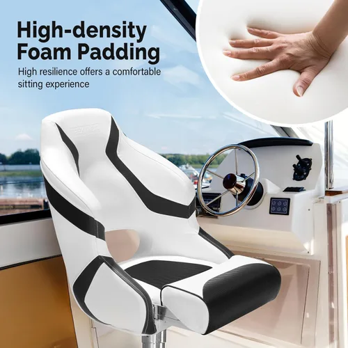 Miniatura 4 de PEXMOR Asiento de barco deportivo premium abatible para capitán con asiento de cubo para barco, cubierta de asiento de barco impermeable, bisagras