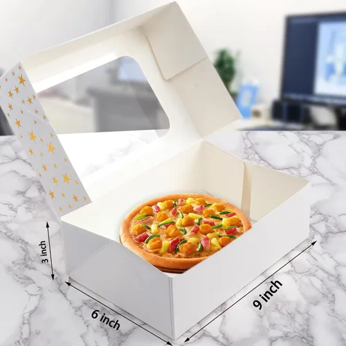 Miniatura 2 de 24 cajas de galletas de Navidad para regalo, cajas de regalo de 9 x 6 x 3 pulgadas con estrella dorada con ventana, cajas de galletas navideñas