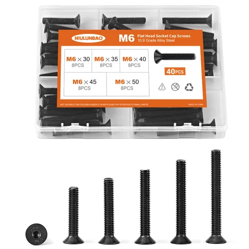 Miniatura 27 de Tornillos avellanados de cabeza plana M6 x 0.787 in, 0.984 in, 1.181 in, 1.378 in, 1.575 in, tornillos avellanados, acero de aleación de grado 10.9