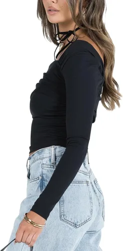 Miniatura 3 de Women Y2k One Off Shoulder Crop Tops Sexy Long Sleeve Ruched Slim Fit T Shirts Fitted Going Out Cropped Basic Tees