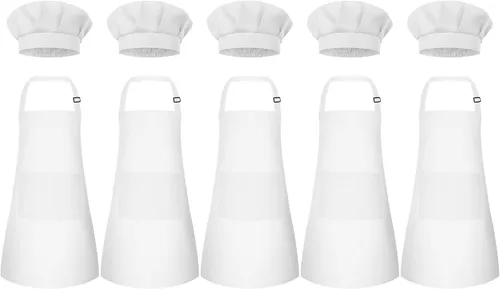 Miniatura 27 de Conjunto de Delantal y Gorro de Chef para Niños, Delantal Infantil Ajustable con 2 Bolsillos, para Niños Chef y Pintura, Cocinar, Hornear