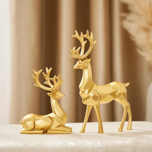Miniatura 3 de Decoración de Navidad 2 piezas Adornos de reno de resina Escultura de ciervo madre e hijo Pareja de ciervos Escultura utilizada para sala de estar