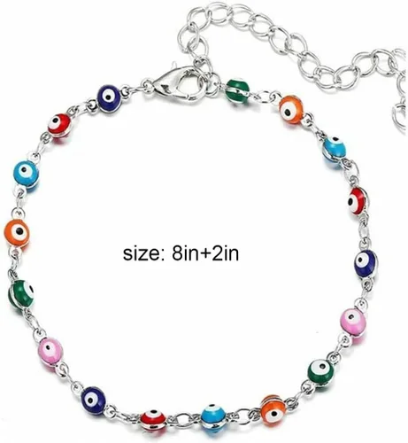 Miniatura 8 de Tobillera de ojo malvado de plata con cuentas de mal de ojo, joyería de pie de moda para la playa para mujer, Plata