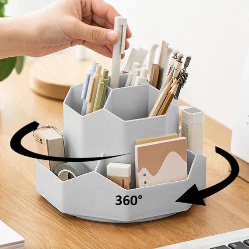 Miniatura 10 de Portalápices para Escritorio, Organizador de Escritorio Giratorio de 360 Grados con 9 Ranuras, Lindo Organizador de Bolígrafos, Suministros